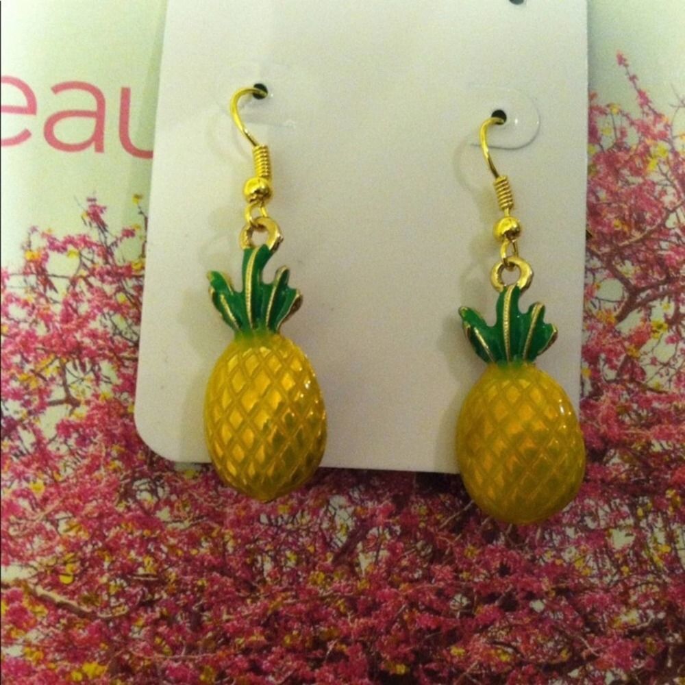 Pineapple Enamel Gold Drop Earrings